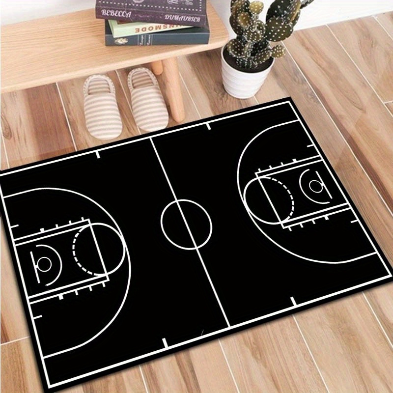 Home Gym And Basketball Court - Black White Basketball Court Floor Mat