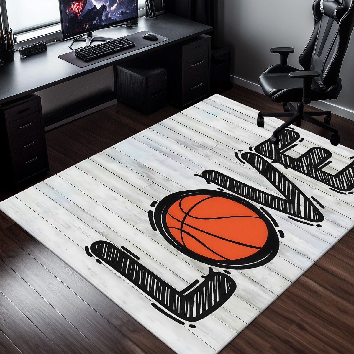 Home Gym And Basketball Court - Basketball court wood texture rug with