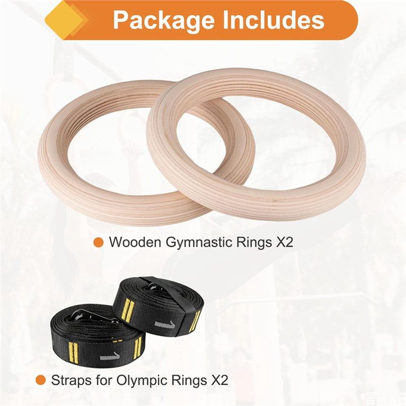 Gymnastic Rings Wooden - 1.25 Inch Gym Rings Numbered Strap