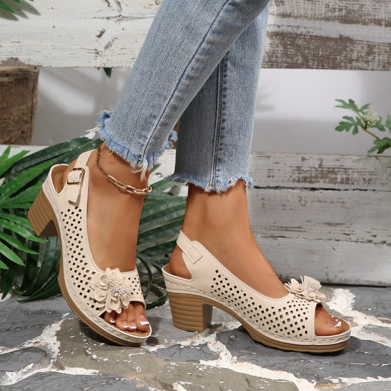 Women Chunky Heel Sandals Summ - Ankle Strap Attachment 评论和价格