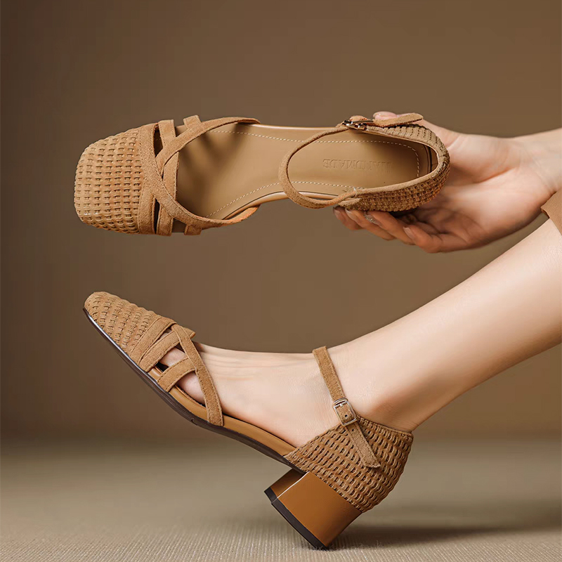 Retro Weave High Heel Sandals  - Ankle Strap Attachment 评论和价格