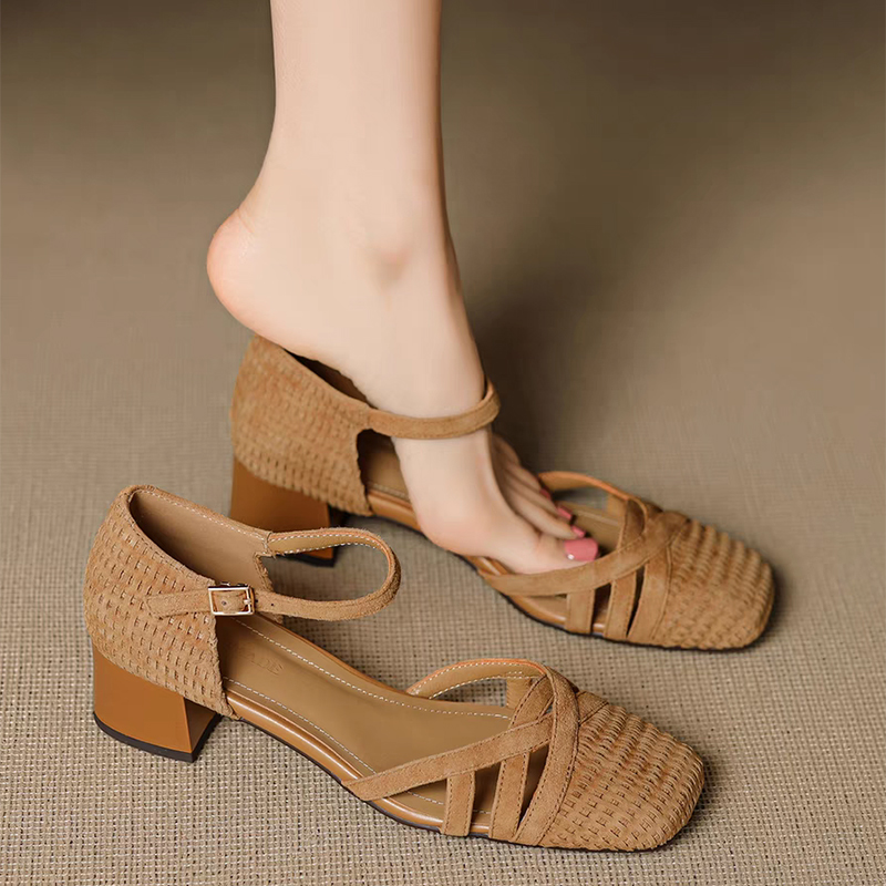 Retro Weave High Heel Sandals  - Ankle Strap Attachment 评论和价格
