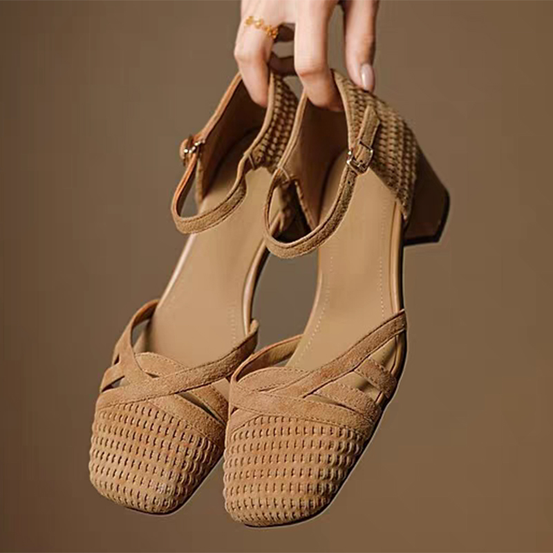 Retro Weave High Heel Sandals  - Ankle Strap Attachment 评论和价格